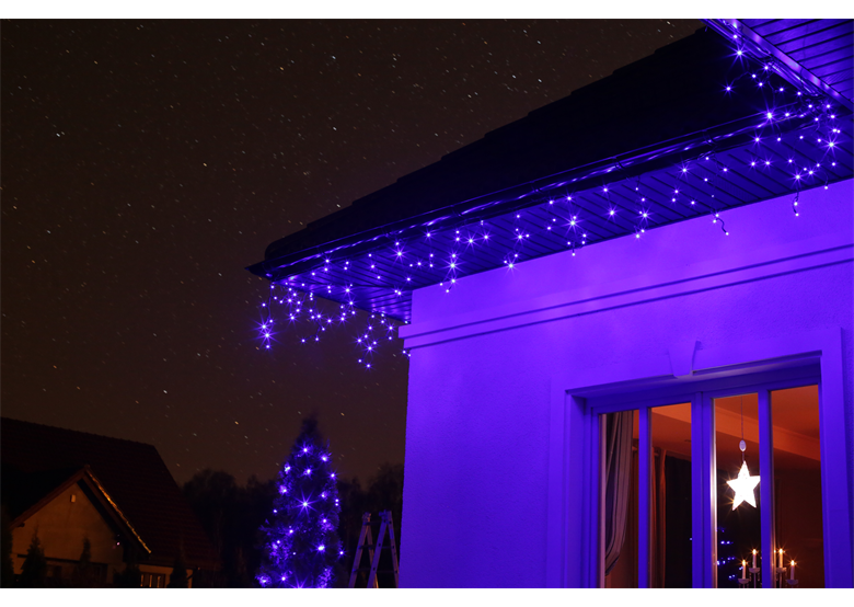 Weihnachtsbeleuchtung LED-Eiszapfen Lichtervorhang für Außen blau mit Flash-Effekt 200 Stck. 10 m Bulinex 38-336