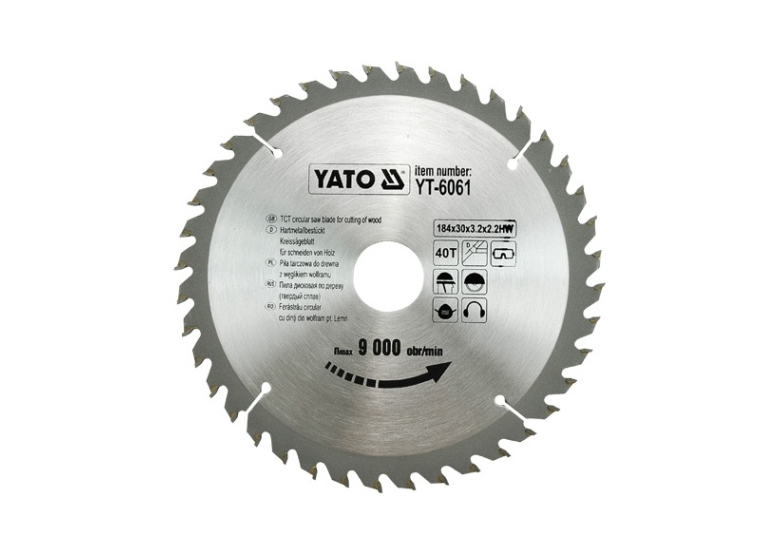 Kreissägeblatt mit Karbid 184x30mm T40 Yato YT-6061