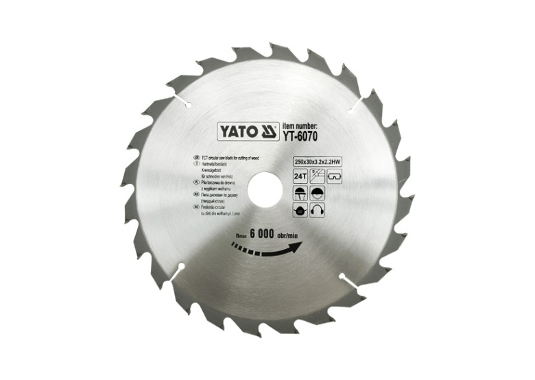 Kreissägeblatt mit Karbid 250x30mm T24 Yato YT-6070