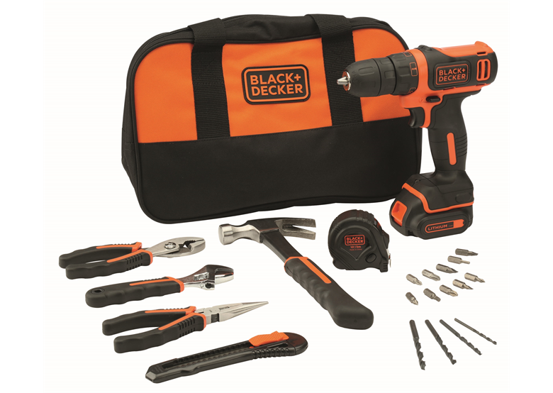 Bohrmaschine mit Handwerkzeugset BlackDecker BDCDD12HTSA