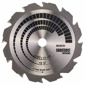 Kreissägeblatt Construct Wood 190x20/16mm T12 Bosch 2608641201