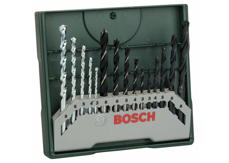 Bohrerset für Holz, Metall, Mauerwerk 15 Stück. Bosch Mini X-Line