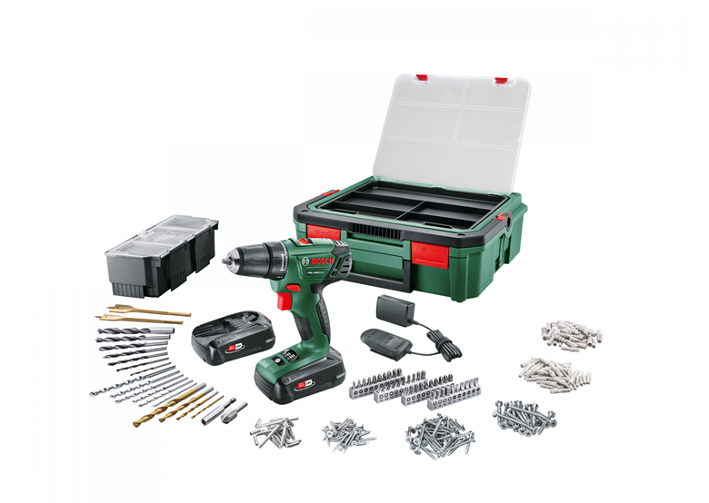 Bohrschrauber mit Zubehörset Bosch PSR 1800 LI-2 2x1.5Ah