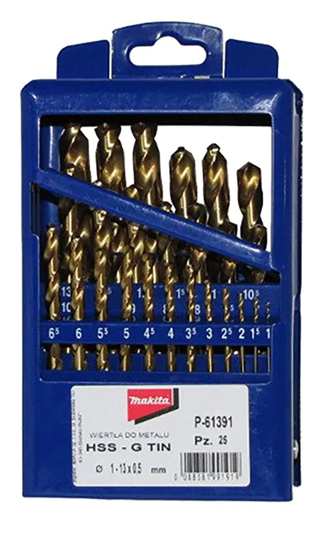 Bohrer-Set für Metall in Titanbeschichtung  HSS-G TiN  DIN338 25 Stück Makita P-61391