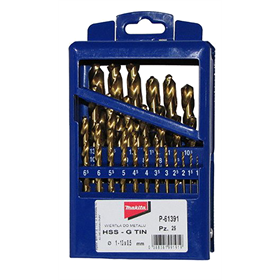 Bohrer-Set für Metall in Titanbeschichtung  HSS-G TiN  DIN338 25 Stück Makita P-61391