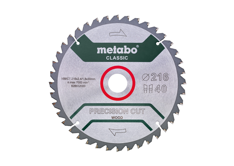 Präzisionssägeblatt für Holz - klassisch, 216x30 Z40 WZ 5° NEG /B Metabo 628652000