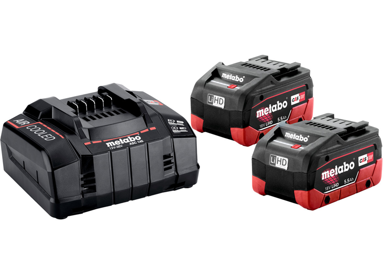 Set: 2 LiHD-Akkus 18 V / 5,5 Ah + Ladegerät ASC 145 Metabo 685122000