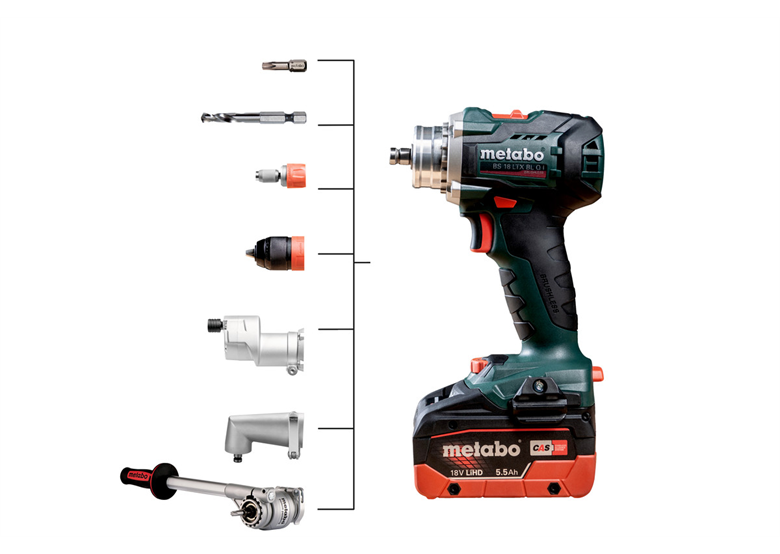 Akku-Bohrschrauber mit Drehmomentvorsatz PowerX3 Metabo BS 18 LTX BL Q I 2x5.5Ah