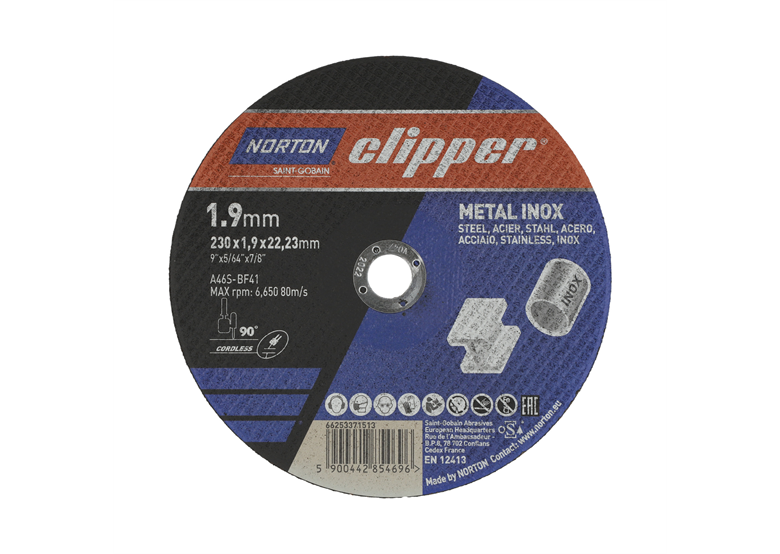 Trennscheibe Metall/inox 230x1,9mm Norton A46S-230x1.9x22.23-T41 NOR-Clipper