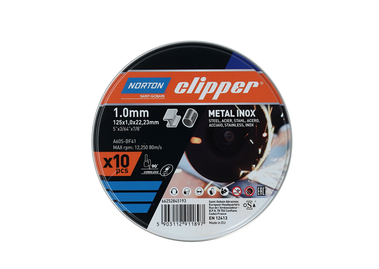 Set mit 10 125 x 1,0 mm Metall / Inox-Trennscheiben Norton TWSET A60S-125x1.0x-T41 NOR-Clipper 10xc