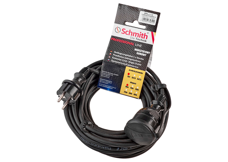 Gummiverlängerungskabel, 3x1,5mm, 15m, schwarz Schmith SPPLJ-2-15