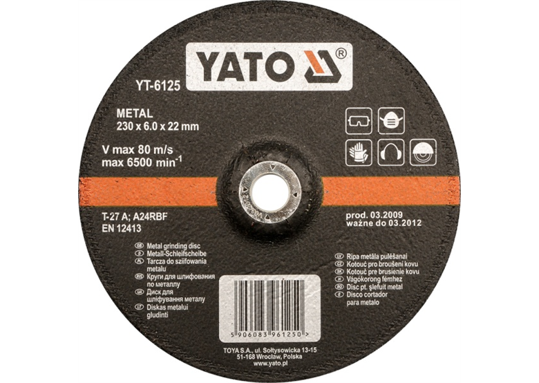 Scheibe zum Metallschleifen gewölbt 125 x 8 x 22,2 mm Yato YT-6126